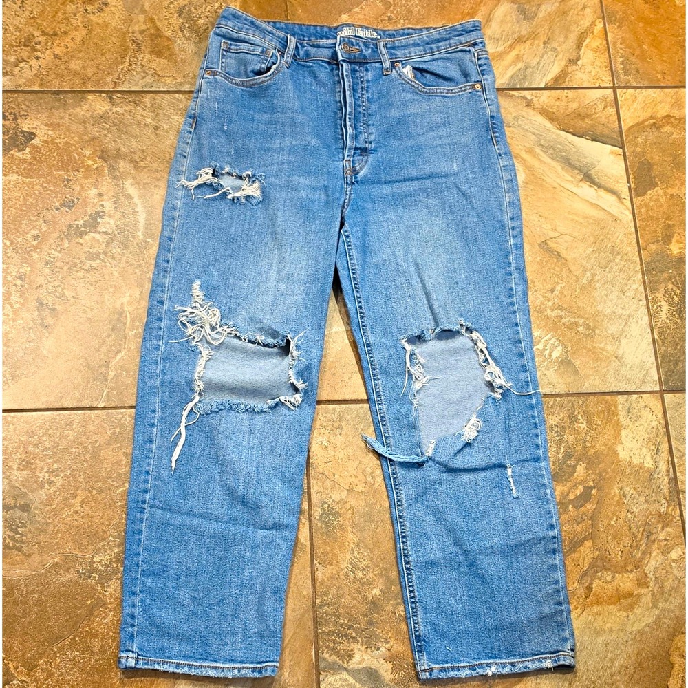 Wild Fable Blue Medium Wash Distressed Straight Leg 5-Pocket Jeans Women 14 #200